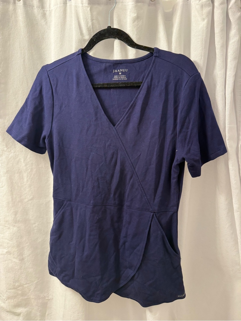Jaanuu Women's Deep Navy Wrap-Style Scrub Top